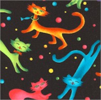 Pretty Kitty - Tossed Colorful Cats on Black