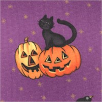 Boo! Tossed Pumpkins, Black Cats, Ravens and Bats on Purple