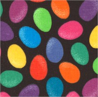 Tossed Colorful Easter Eggs on Black - SALE! (MINIMUM PURCHASE 1 YARD)