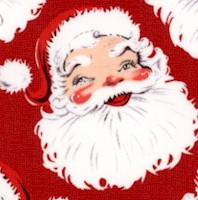 Retro Tossed Santas on Red - SALE! (MINIMUM PURCHASE 1 YARD)