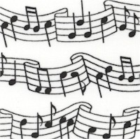 Musical Notes and Staffs in Black on White - SALE! (MINIMUM PURCHASE 1 YARD)