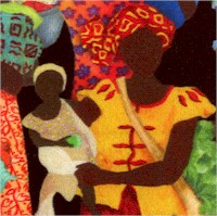 African Story - Village Scene on Black by Gwendolyn McShepard