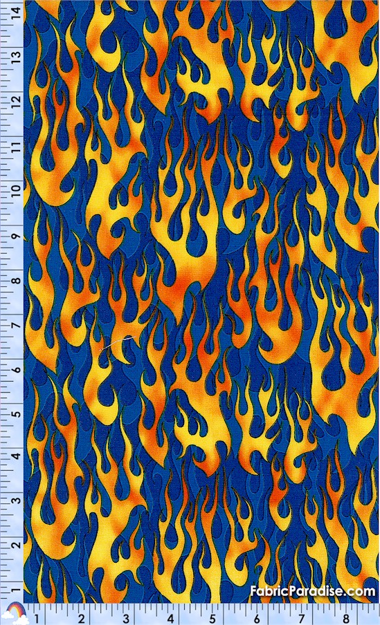 Rolling Thunder Flames on Blue by Dan Morris - LTD. YARDAGE AVAILABLE ...