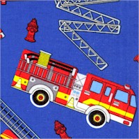 Tossed Small Scale Firetrucks on Royal Blue - SALE (MINIMUM PURCHASE 1 YARD)