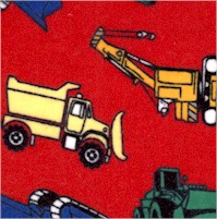 Tossed Construction Trucks on Red FLANNEL