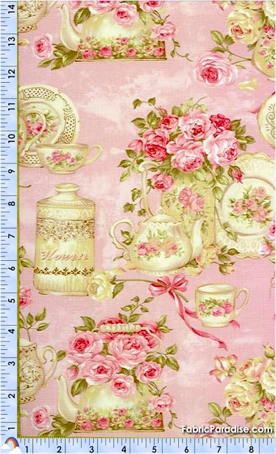 Rose Garden Tea For Two On Pink By Ro Gregg - Back In Stock, Floral 