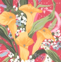 Lillies and Lace - Floral Bouquets on Pink Embroidery-Style Background by Bernadette Mayer