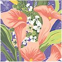 Lillies and Lace - Floral Bouquets on Lavender Embroidery-Style Background by Bernadette Mayer