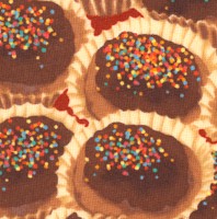 Sweet Treats - Yummy Cupcakes with Chocolate Frosting and Sprinkles - SALE! (MINIMUM PURCHASE 1 YARD