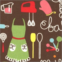 Everything Nice - Retro Aprons, Appliances and Cooking Utensils on Brown