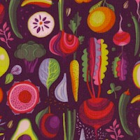 Floribunda - Fruits and Vegetables on Purple by Helen Ardik