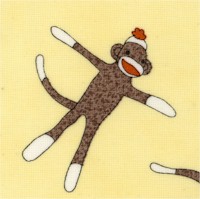 Monkeyn Around - Whimsical Tossed Sock Monkeys on Yellow by Erin Michael