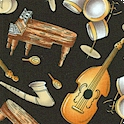 Rockfest - Tossed Musical Instruments on Black - SALE! (MINIMUM PURCHASE 1 YARD)