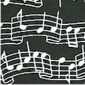 Musical Notes and Staffs in White on Black - SALE! (MINIMUM PURCHASE 1 YARD)