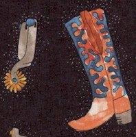 Hey Cowboy! Tossed Cowboy Boots and Spurs on Black by Laura Heine