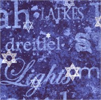 Happy Hanukah - Holiday Treats and Stars of David with Silver Metallic Highlights