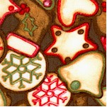 Hot Cider - Tossed Christmas Decorated Cookies on Brown by Nancy Mink