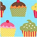 Confections - Yummy Cupcakes in Rows on Blue by Caleb Gray - SALE! (MINIMUM PURCHASE 1 YARD)