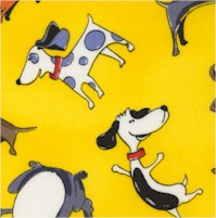 Whimsical Tossed Dogs on Gold - SALE! (MINIMUM PURCHASE 1 YARD)