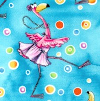 Whimsical Dancing Flamingos and Bubbles on Turquoise