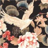 Tadashi - Elegant Gilded Floral and Cranes on Black by Anna Fishkin