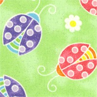 Sweet Ladybugs and Daisies on Glittery Green - SALE! (MINIMUM PURCHASE 1 YARD)