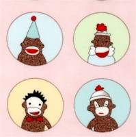 Monkeyn Around - Whimsical Sock Monkey Portraits on Pink by Erin Michael