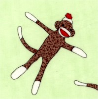 Monkeyn Around - Whimsical Tossed Sock Monkeys on Green by Erin Michael