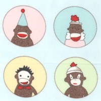 Monkeyn Around - Whimsical Sock Monkey Portraits on Blue by Erin Michael