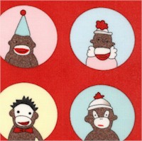 Monkeyn Around - Whimsical Sock Monkey Portraits on Red by Erin Michael