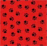 Tossed Pawprints on Red -SALE! (MINIMUM PURCHASE 1 YARD)