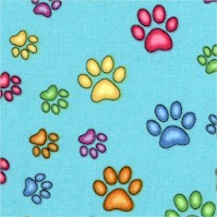 Sew Catty - Colorful Pawprints on Turquoise