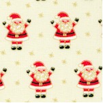 Novelty Christmas - Gilded Small Scale Santas on Cream - SALE! (MINIMUM PURCHASE 1 YARD)