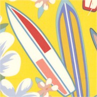 Hana Lei - Surfboards and Tropical Flowers on Yellow