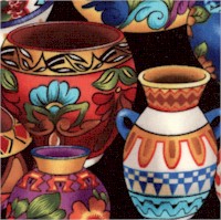 Colorful Southwest Pottery on Black