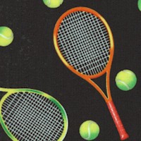 Tossed Tennis Racquets and Balls on Black
